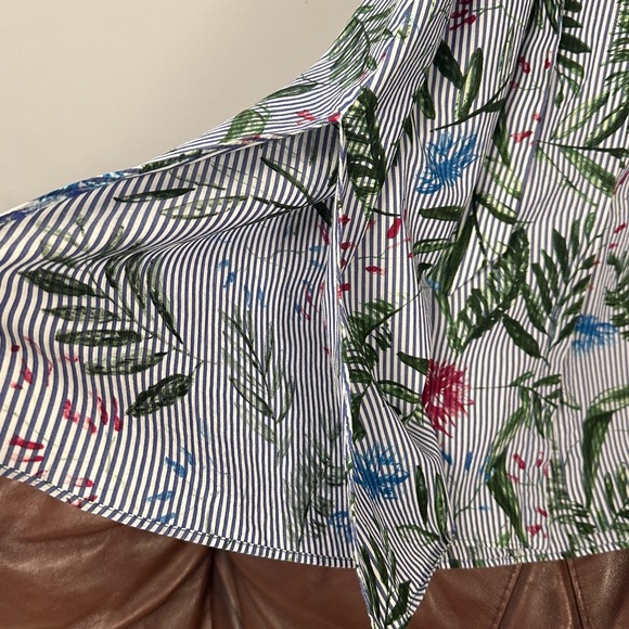 ZARA Basic Denim Blue Floral Striped Button Front, Belted Short Sleeve Dress,  S - Picture 8 of 10